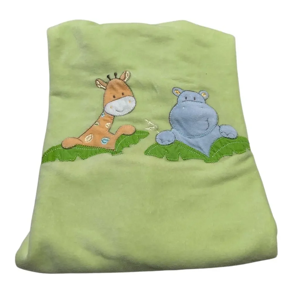 Green Orange Giraffe Hippo Leaves Striped Baby Blanket Gender Neutral